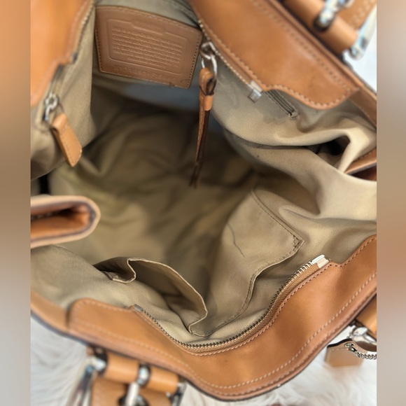 Coach Off-White and Tan Leather Double Strap Satchel Bag - Picture 8 of 11